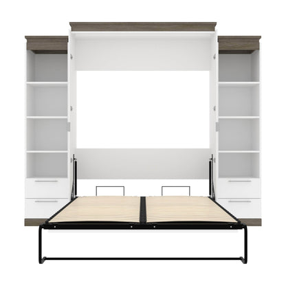 Modubox Murphy Wall Bed Orion 104"W Queen Murphy Wall Bed with 2 Narrow Shelving Units and Drawers - Available in 2 Colours