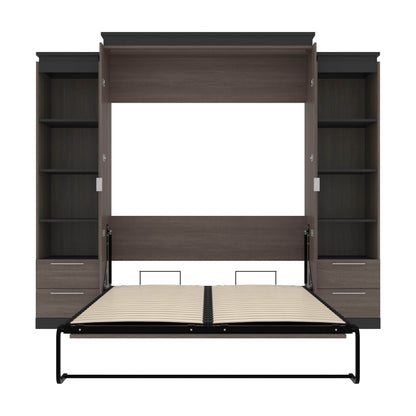 Modubox Murphy Wall Bed Orion 104"W Queen Murphy Wall Bed with 2 Narrow Shelving Units and Drawers - Available in 2 Colours