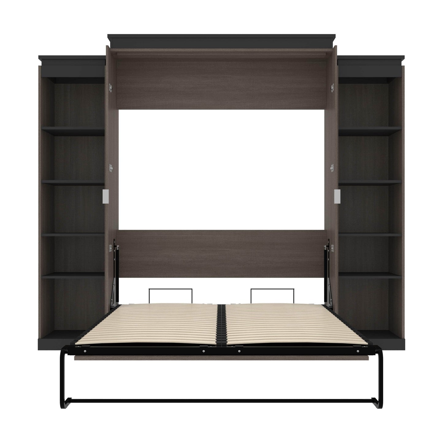 Modubox Murphy Wall Bed Orion 104"W Queen Murphy Wall Bed with 2 Narrow Shelving Units - Available in 2 Colours