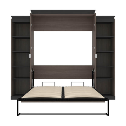 Modubox Murphy Wall Bed Orion 104"W Queen Murphy Wall Bed with 2 Narrow Shelving Units - Available in 2 Colours