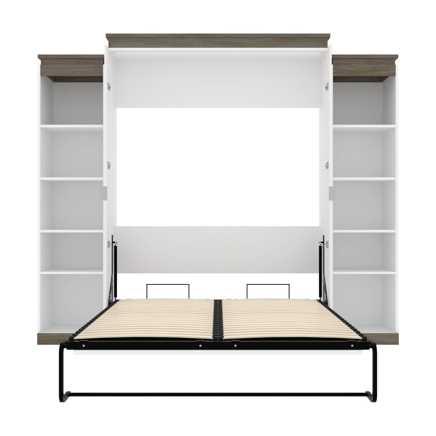 Modubox Murphy Wall Bed Orion 104"W Queen Murphy Wall Bed with 2 Narrow Shelving Units - Available in 2 Colours