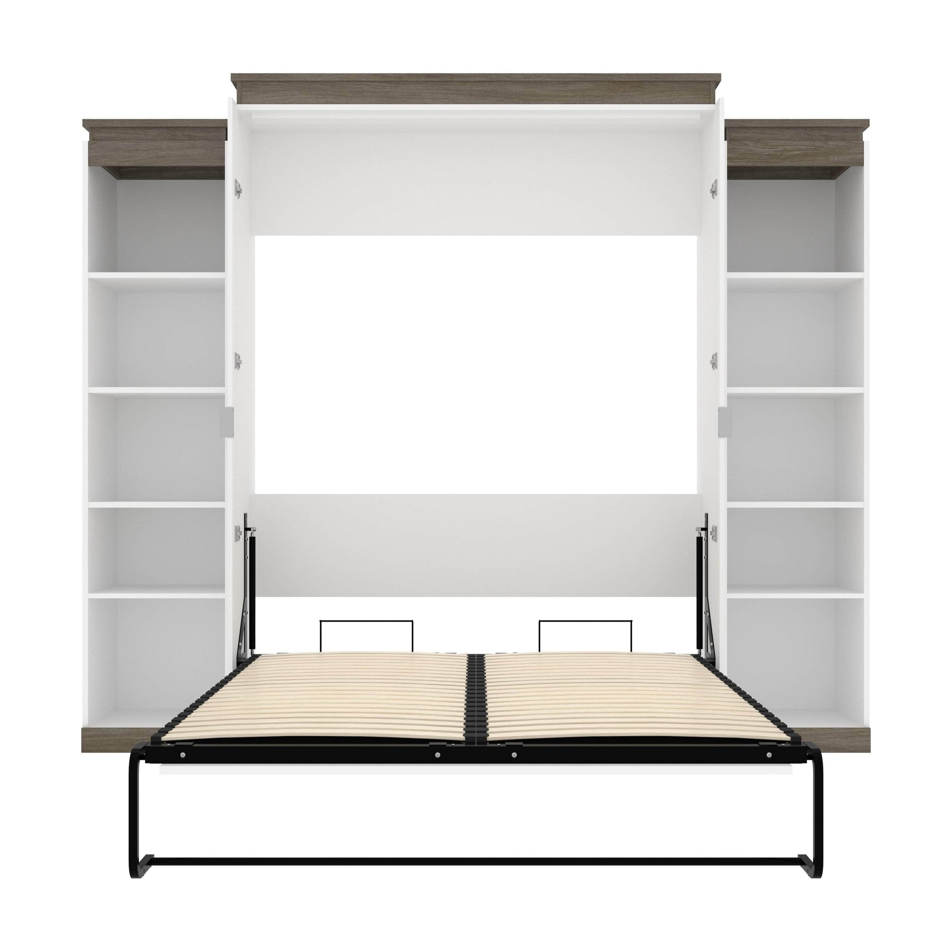 Modubox Murphy Wall Bed Orion 104"W Queen Murphy Wall Bed with 2 Narrow Shelving Units - Available in 2 Colours