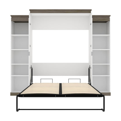 Modubox Murphy Wall Bed Orion 104"W Queen Murphy Wall Bed with 2 Narrow Shelving Units - Available in 2 Colours