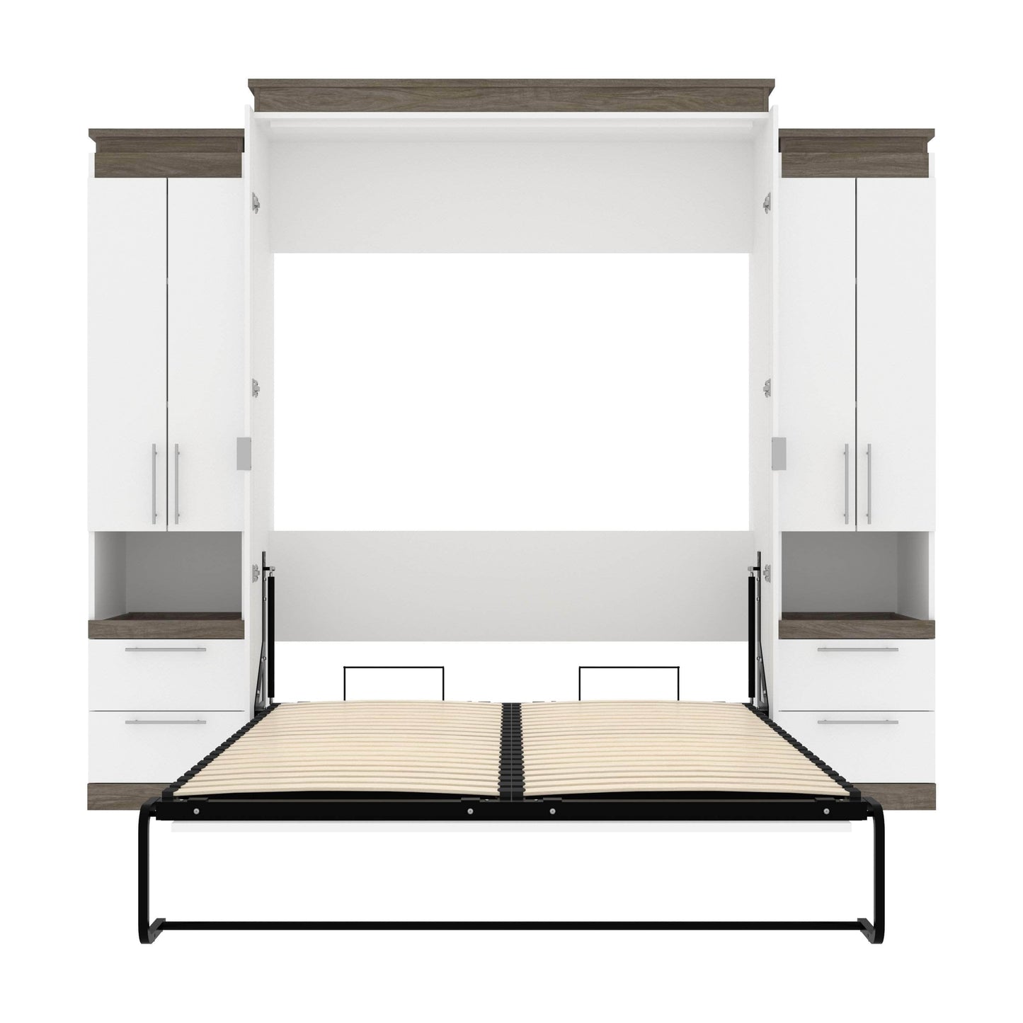 Modubox Murphy Wall Bed Orion 104"W Queen Murphy Wall Bed with 2 Storage Cabinets and Pull-Out Shelves - Available in 2 Colours