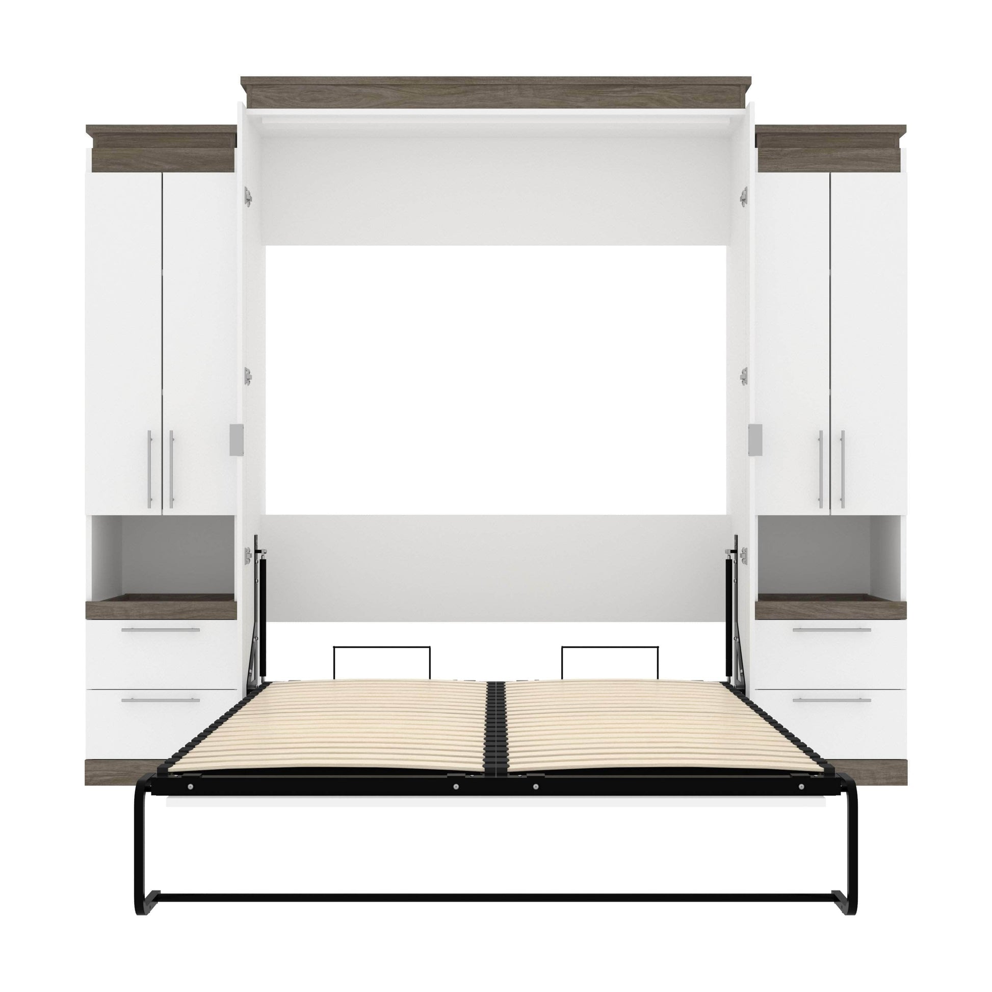 Modubox Murphy Wall Bed Orion 104"W Queen Murphy Wall Bed with 2 Storage Cabinets and Pull-Out Shelves - Available in 2 Colours