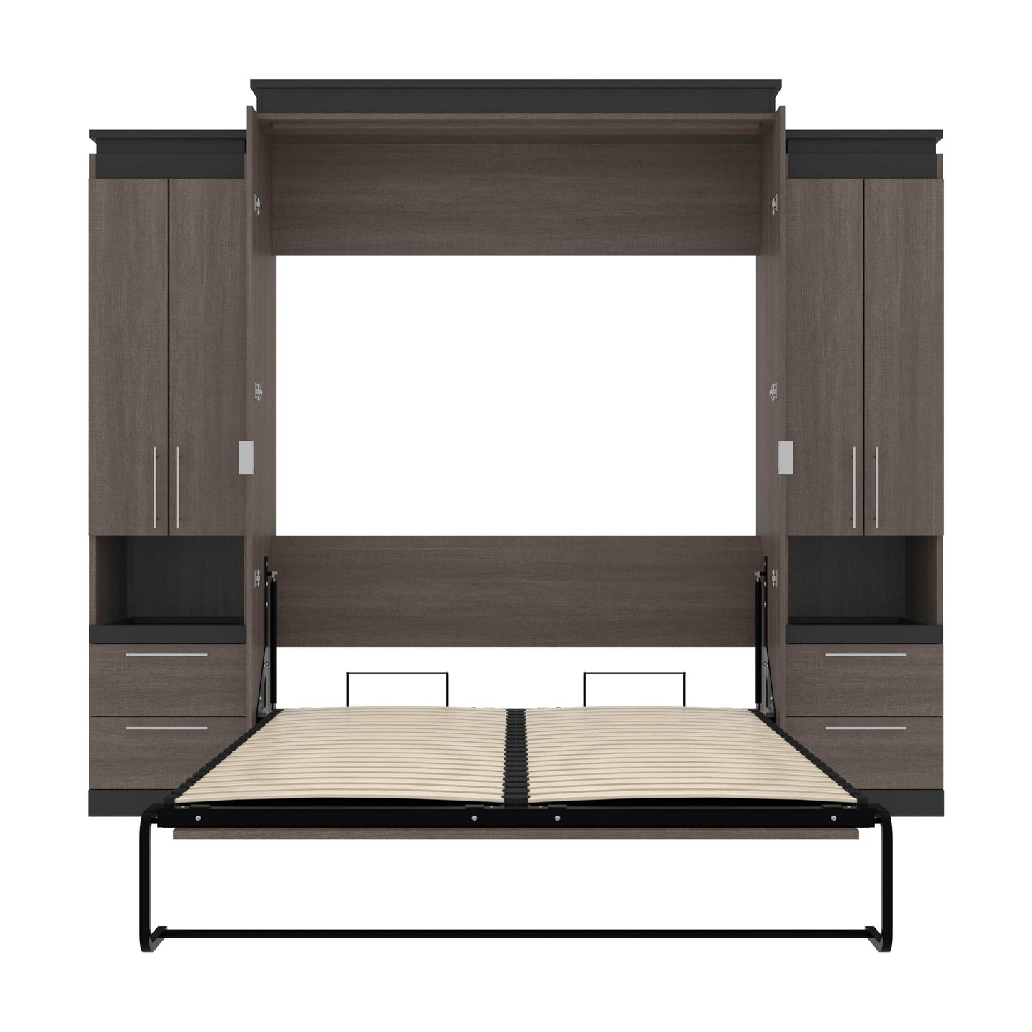 Modubox Murphy Wall Bed Orion 104"W Queen Murphy Wall Bed with 2 Storage Cabinets and Pull-Out Shelves - Available in 2 Colours