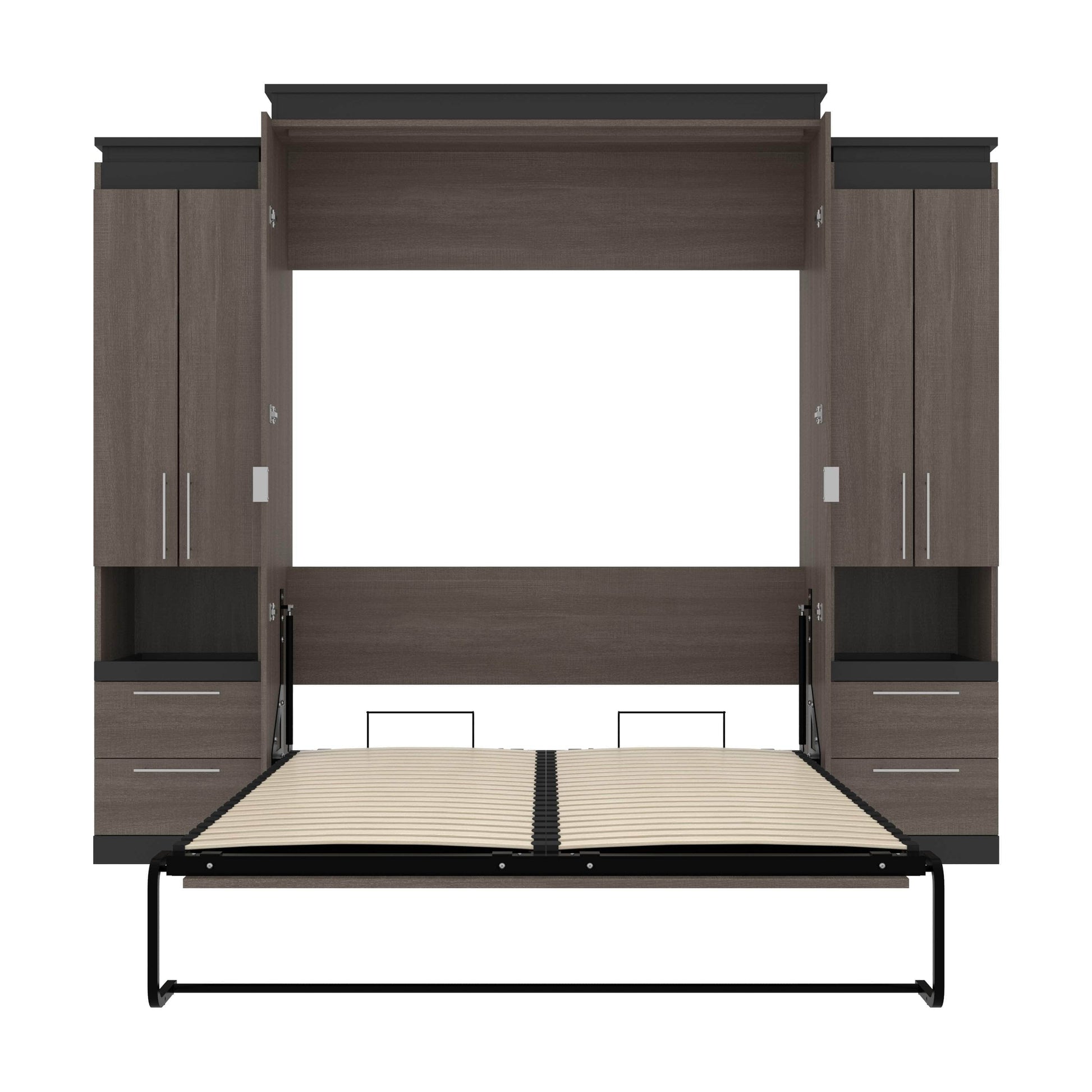 Modubox Murphy Wall Bed Orion 104"W Queen Murphy Wall Bed with 2 Storage Cabinets and Pull-Out Shelves - Available in 2 Colours