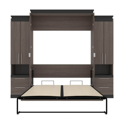 Modubox Murphy Wall Bed Orion 104"W Queen Murphy Wall Bed with 2 Storage Cabinets and Pull-Out Shelves - Available in 2 Colours