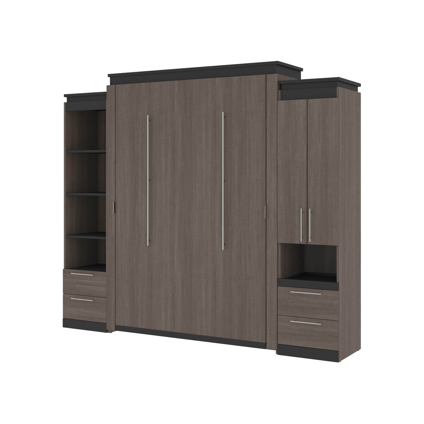 Modubox Murphy Wall Bed Orion 104"W Queen Murphy Wall Bed with Narrow Storage Solutions and Drawers - Available in 2 Colours