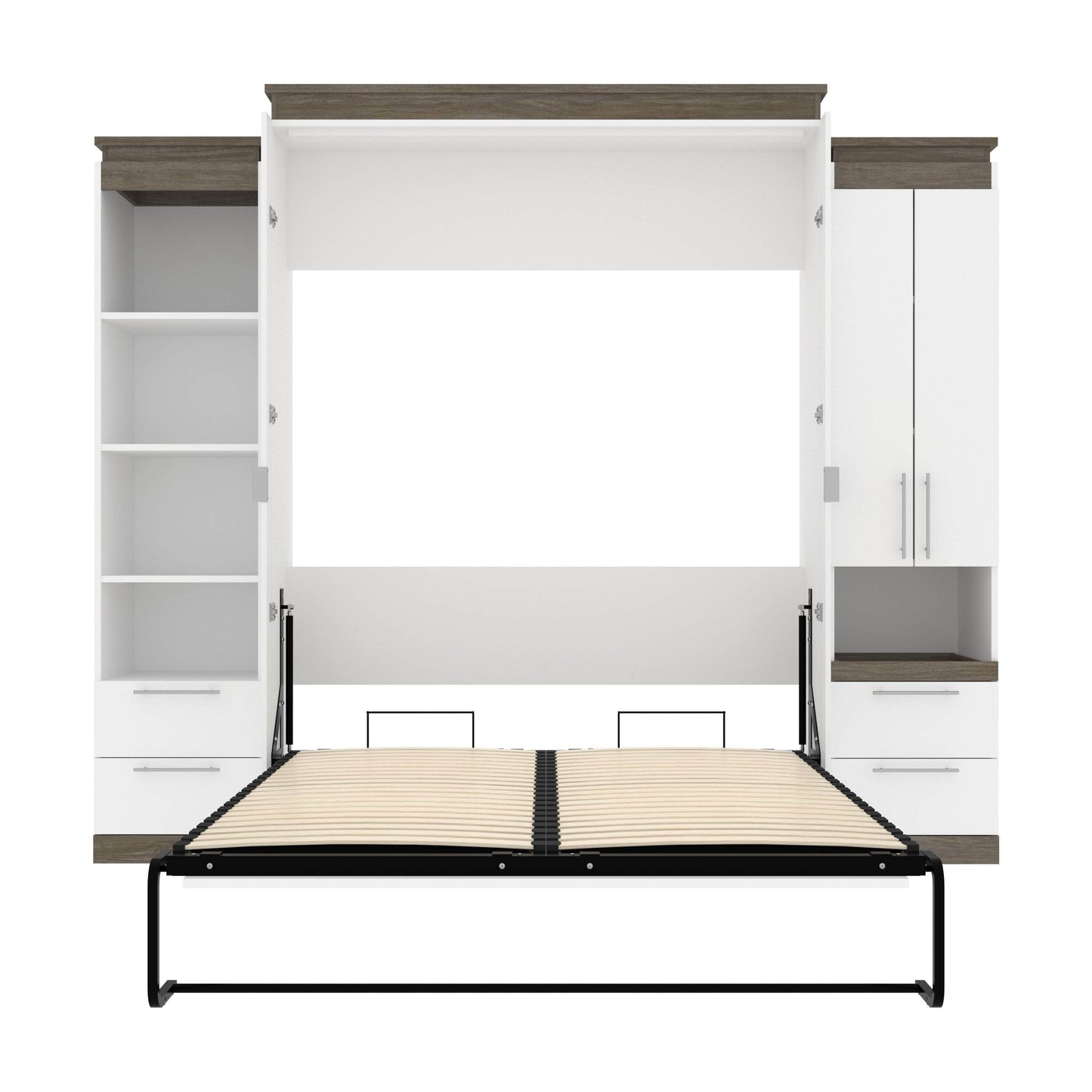 Modubox Murphy Wall Bed Orion 104"W Queen Murphy Wall Bed with Narrow Storage Solutions and Drawers - Available in 2 Colours