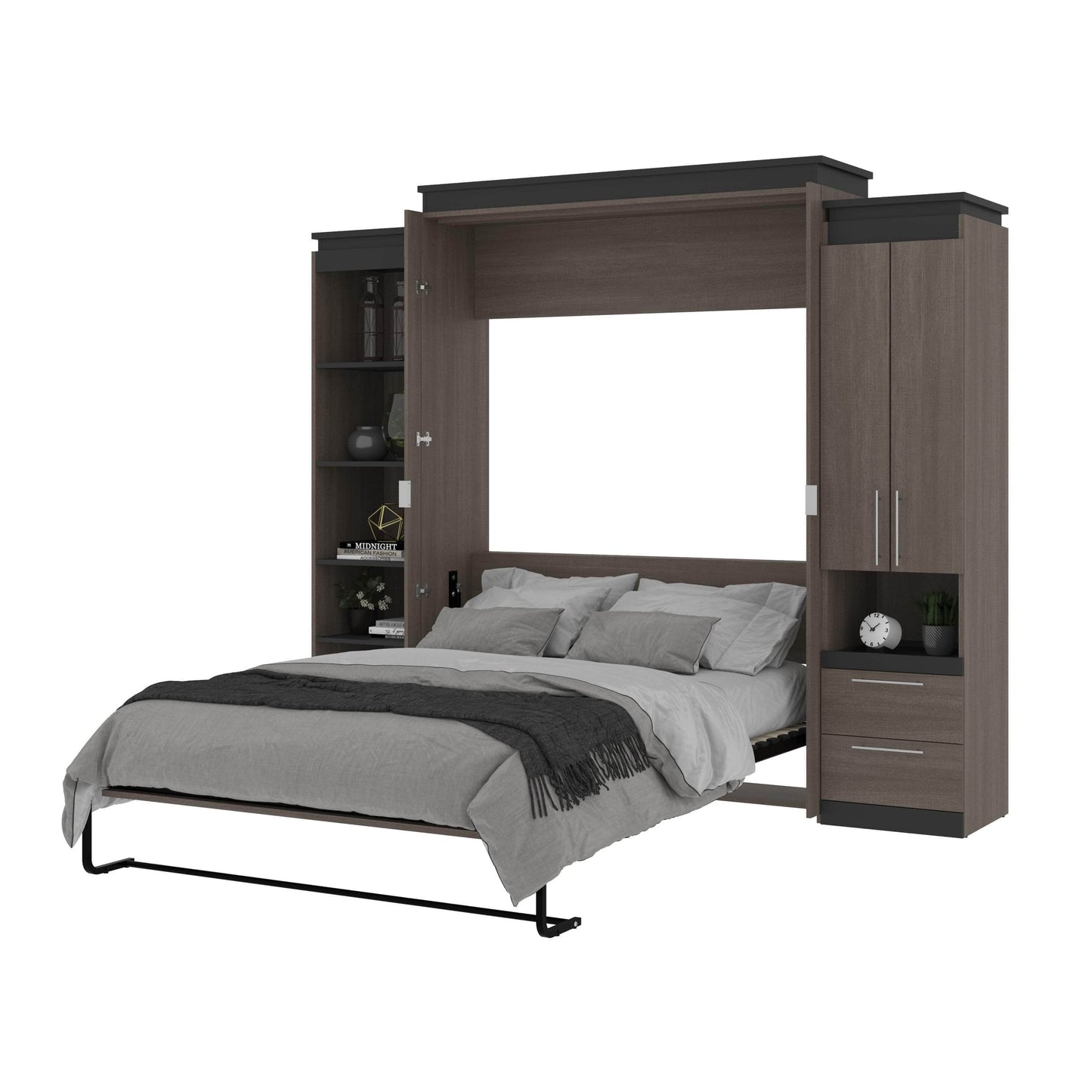 Modubox Murphy Wall Bed Orion 104"W Queen Murphy Wall Bed with Narrow Storage Solutions - Available in 2 Colours