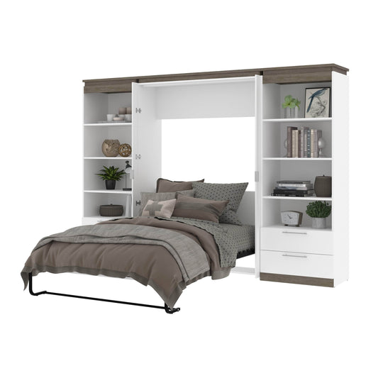 Modubox Murphy Wall Bed Orion 118"W Full Murphy Wall Bed with 2 Shelving Units and Drawers - Available in 2 Colours