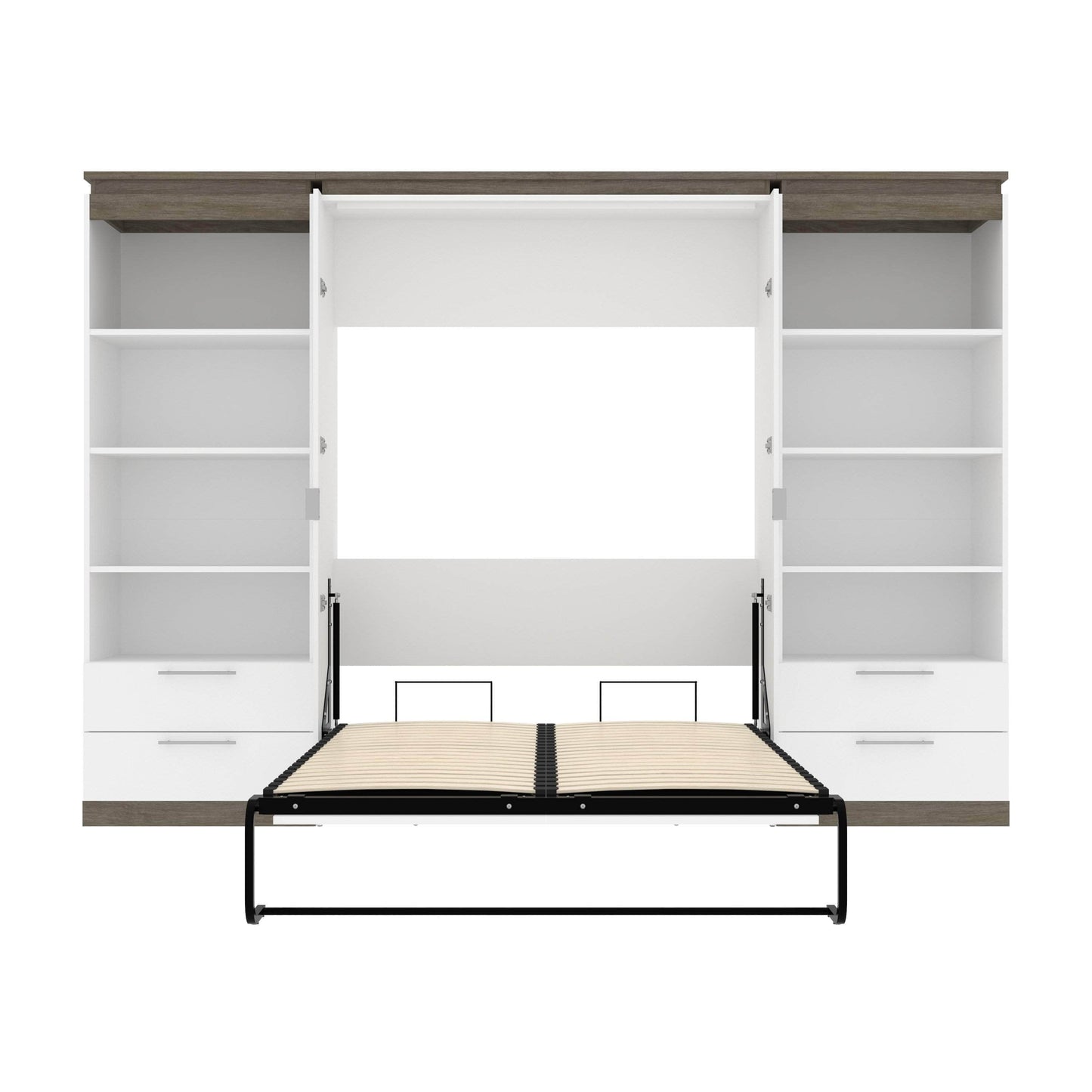 Modubox Murphy Wall Bed Orion 118"W Full Murphy Wall Bed with 2 Shelving Units and Drawers - Available in 2 Colours