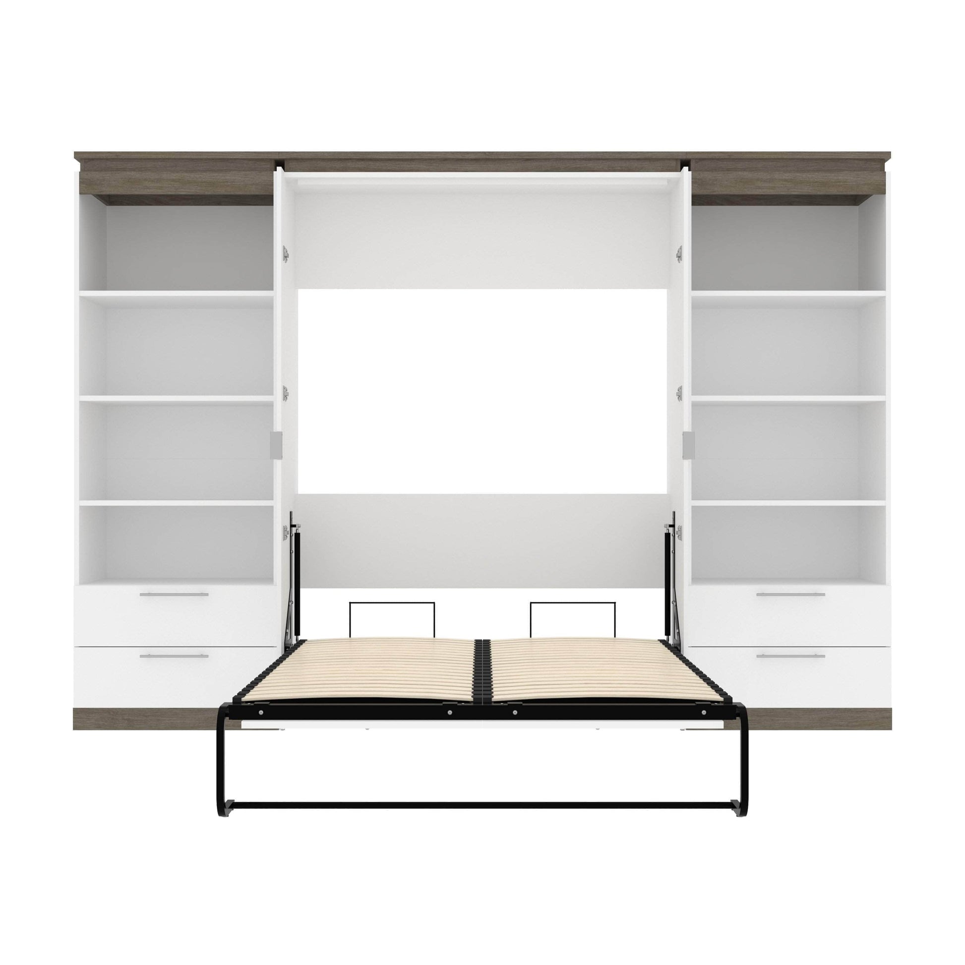 Modubox Murphy Wall Bed Orion 118"W Full Murphy Wall Bed with 2 Shelving Units and Drawers - Available in 2 Colours