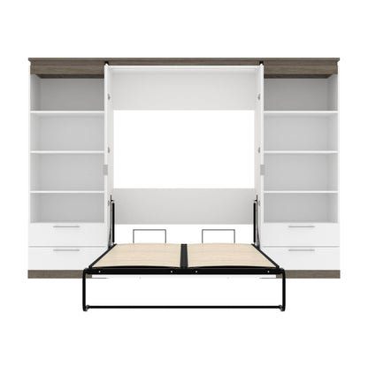 Modubox Murphy Wall Bed Orion 118"W Full Murphy Wall Bed with 2 Shelving Units and Drawers - Available in 2 Colours