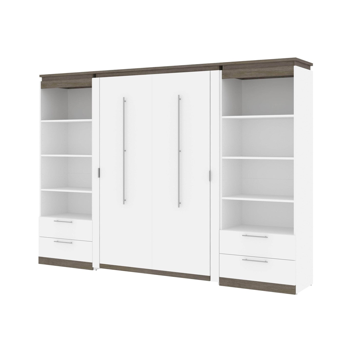 Modubox Murphy Wall Bed Orion 118"W Full Murphy Wall Bed with 2 Shelving Units and Drawers - Available in 2 Colours