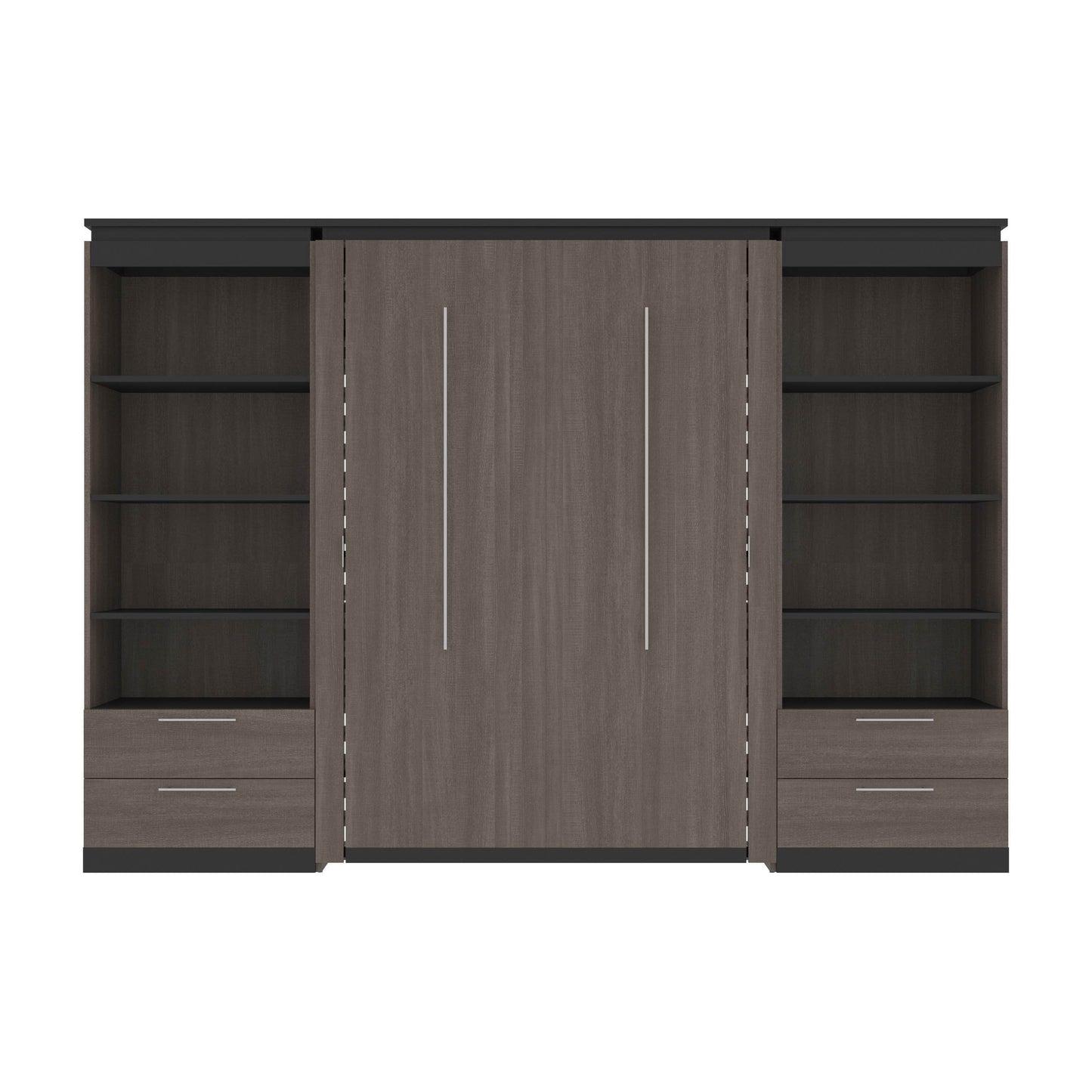 Modubox Murphy Wall Bed Orion 118"W Full Murphy Wall Bed with 2 Shelving Units and Drawers - Available in 2 Colours