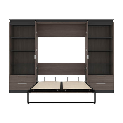 Modubox Murphy Wall Bed Orion 118"W Full Murphy Wall Bed with 2 Shelving Units and Drawers - Available in 2 Colours