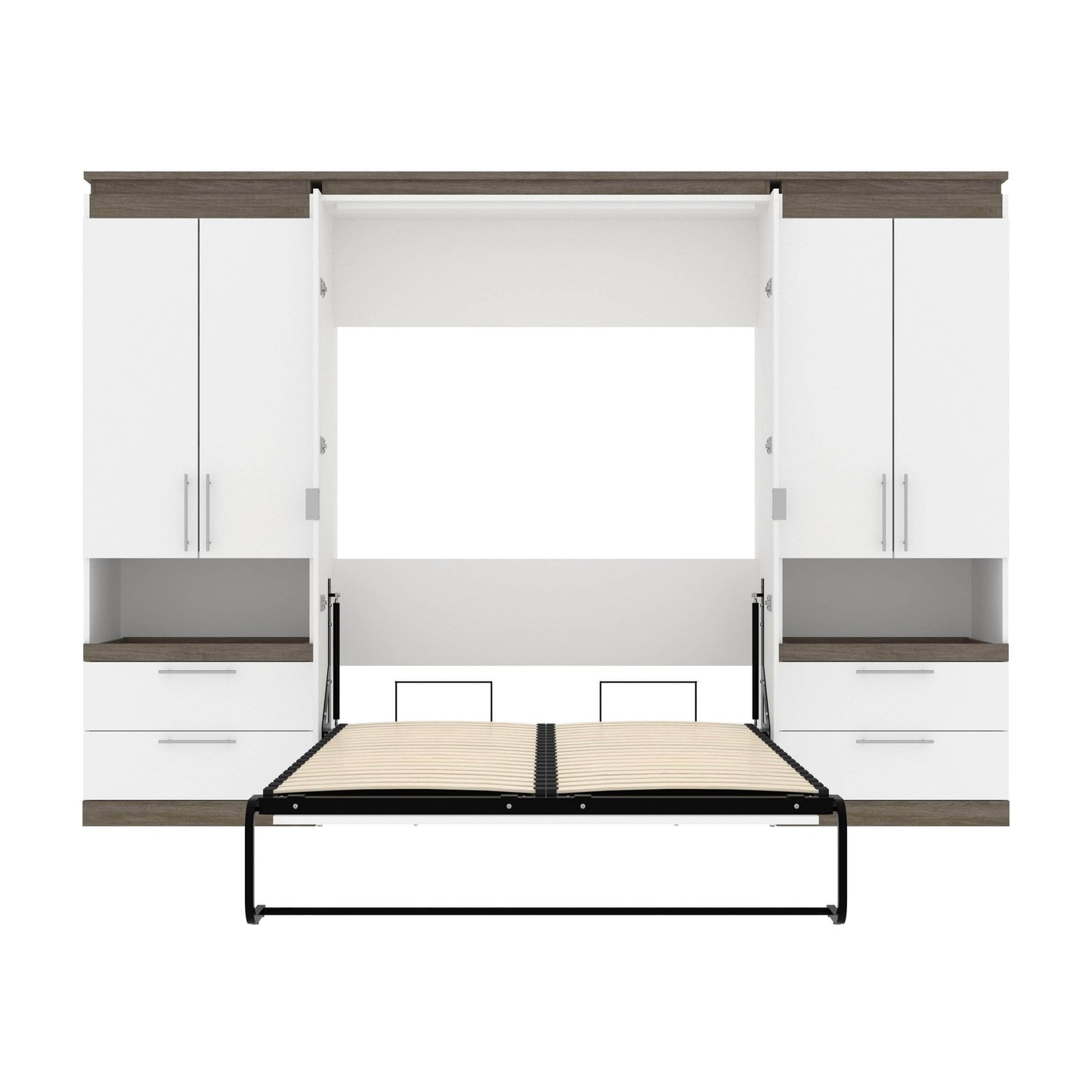 Modubox Murphy Wall Bed Orion 118"W Full Murphy Wall Bed with 2 Storage Cabinets and Pull-Out Shelves - Available in 2 Colours