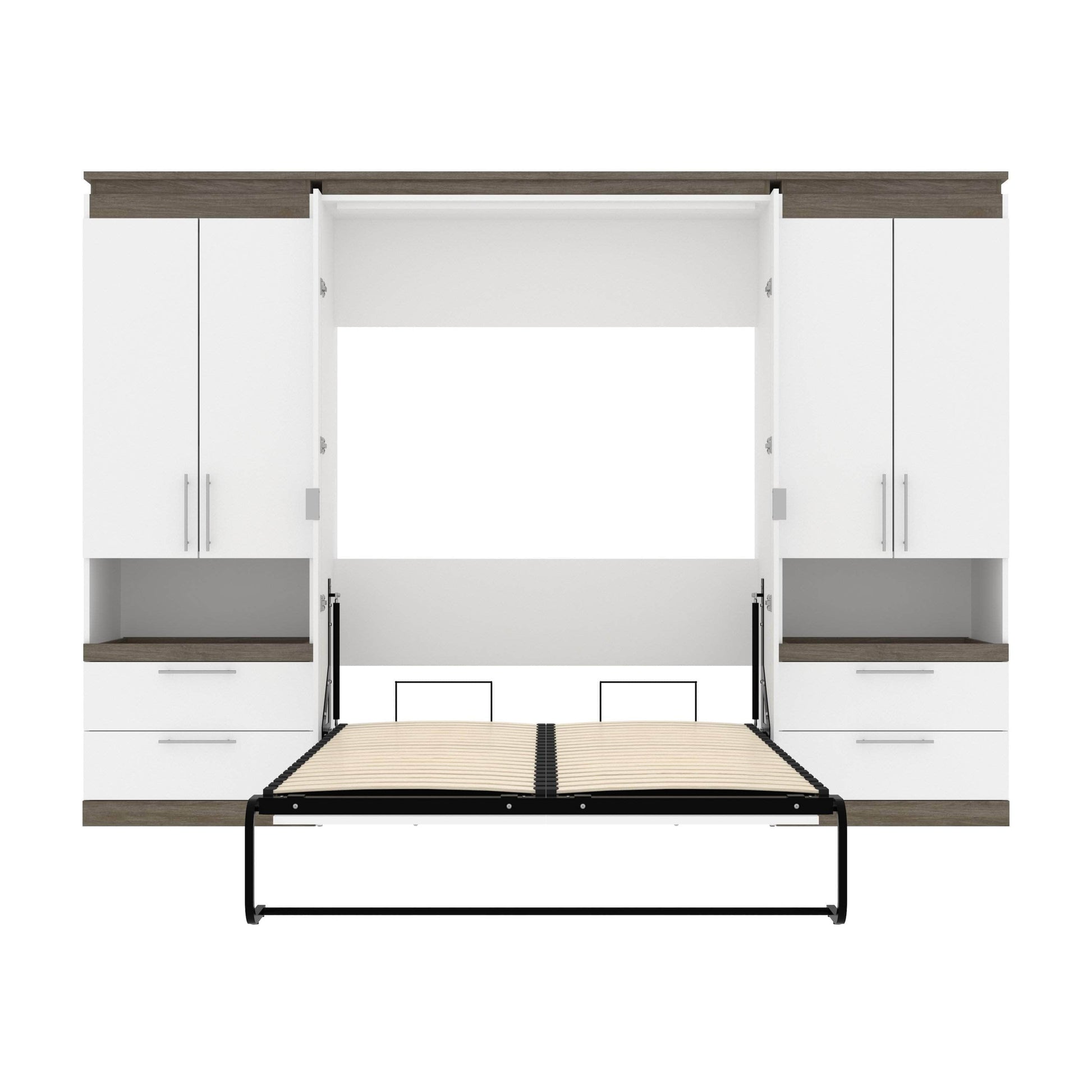 Modubox Murphy Wall Bed Orion 118"W Full Murphy Wall Bed with 2 Storage Cabinets and Pull-Out Shelves - Available in 2 Colours