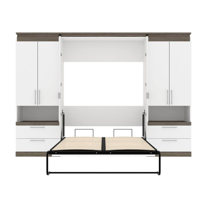 Modubox Murphy Wall Bed Orion 118"W Full Murphy Wall Bed with 2 Storage Cabinets and Pull-Out Shelves - Available in 2 Colours