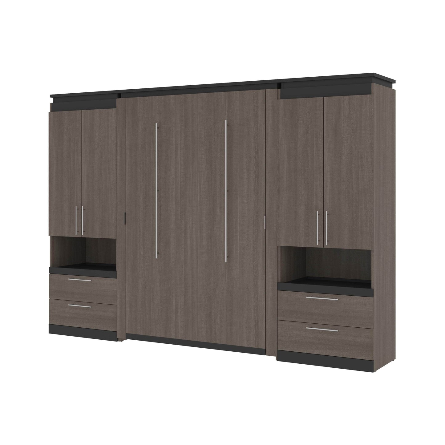 Modubox Murphy Wall Bed Orion 118"W Full Murphy Wall Bed with 2 Storage Cabinets and Pull-Out Shelves - Available in 2 Colours