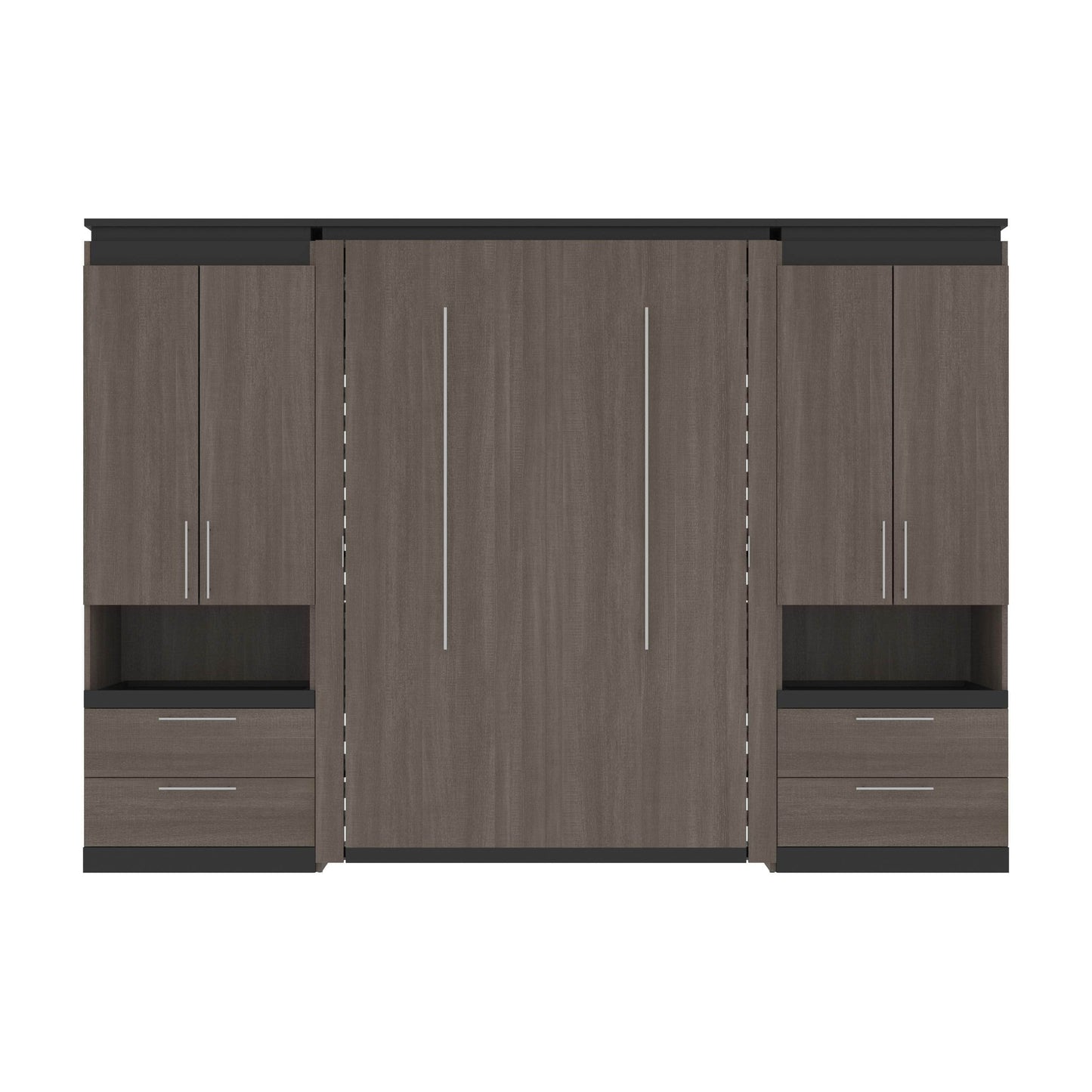 Modubox Murphy Wall Bed Orion 118"W Full Murphy Wall Bed with 2 Storage Cabinets and Pull-Out Shelves - Available in 2 Colours