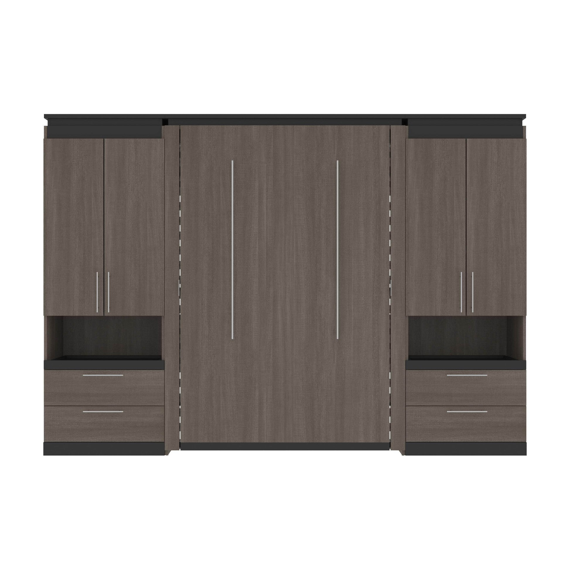 Modubox Murphy Wall Bed Orion 118"W Full Murphy Wall Bed with 2 Storage Cabinets and Pull-Out Shelves - Available in 2 Colours