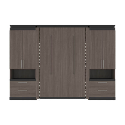 Modubox Murphy Wall Bed Orion 118"W Full Murphy Wall Bed with 2 Storage Cabinets and Pull-Out Shelves - Available in 2 Colours