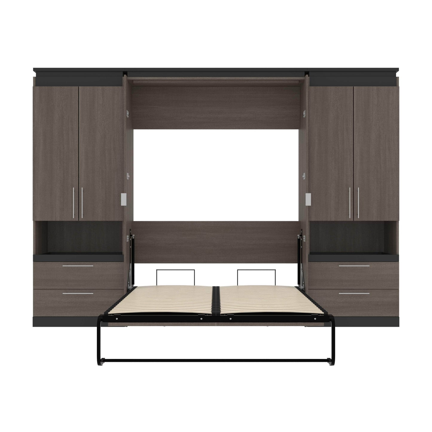 Modubox Murphy Wall Bed Orion 118"W Full Murphy Wall Bed with 2 Storage Cabinets and Pull-Out Shelves - Available in 2 Colours