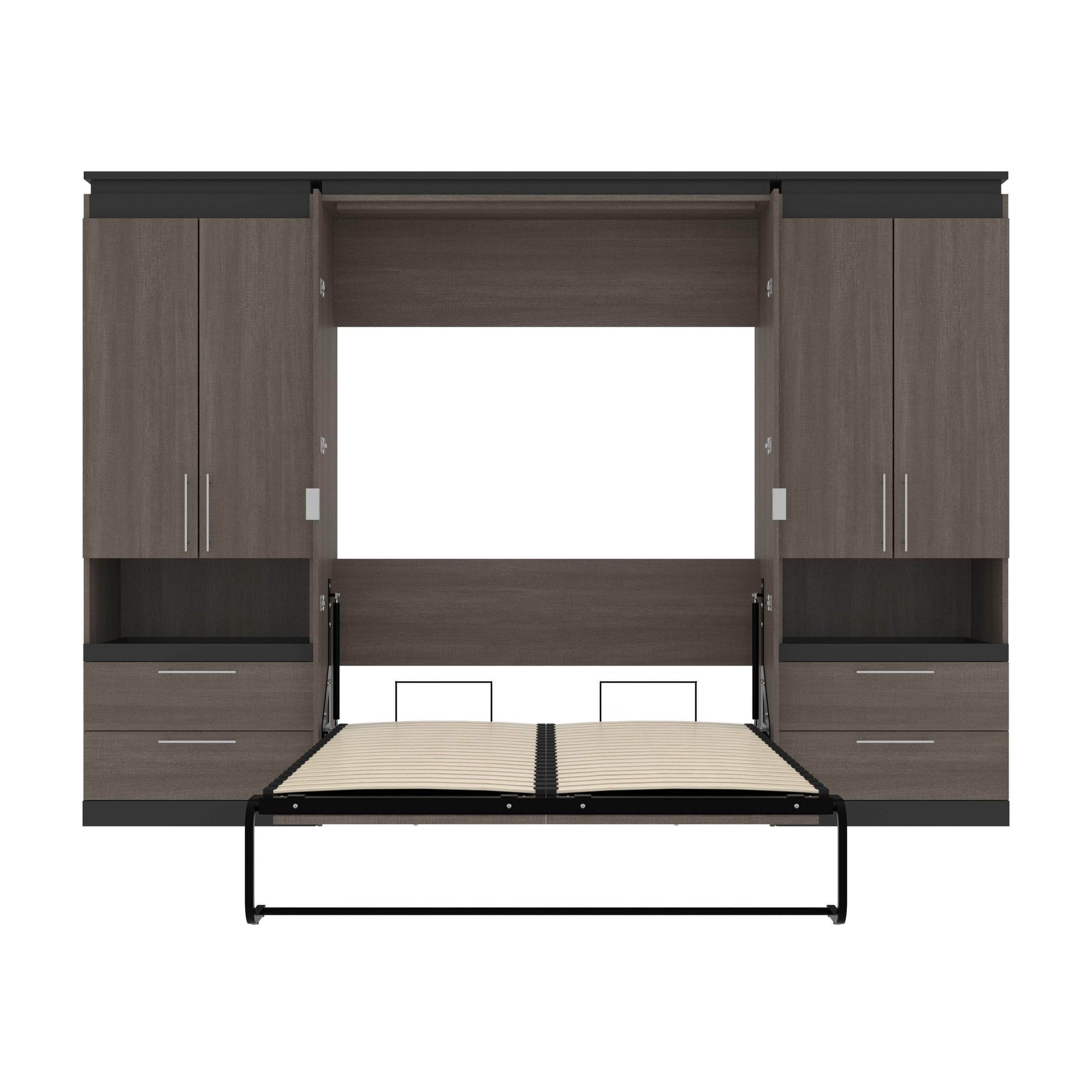 Modubox Murphy Wall Bed Orion 118"W Full Murphy Wall Bed with 2 Storage Cabinets and Pull-Out Shelves - Available in 2 Colours