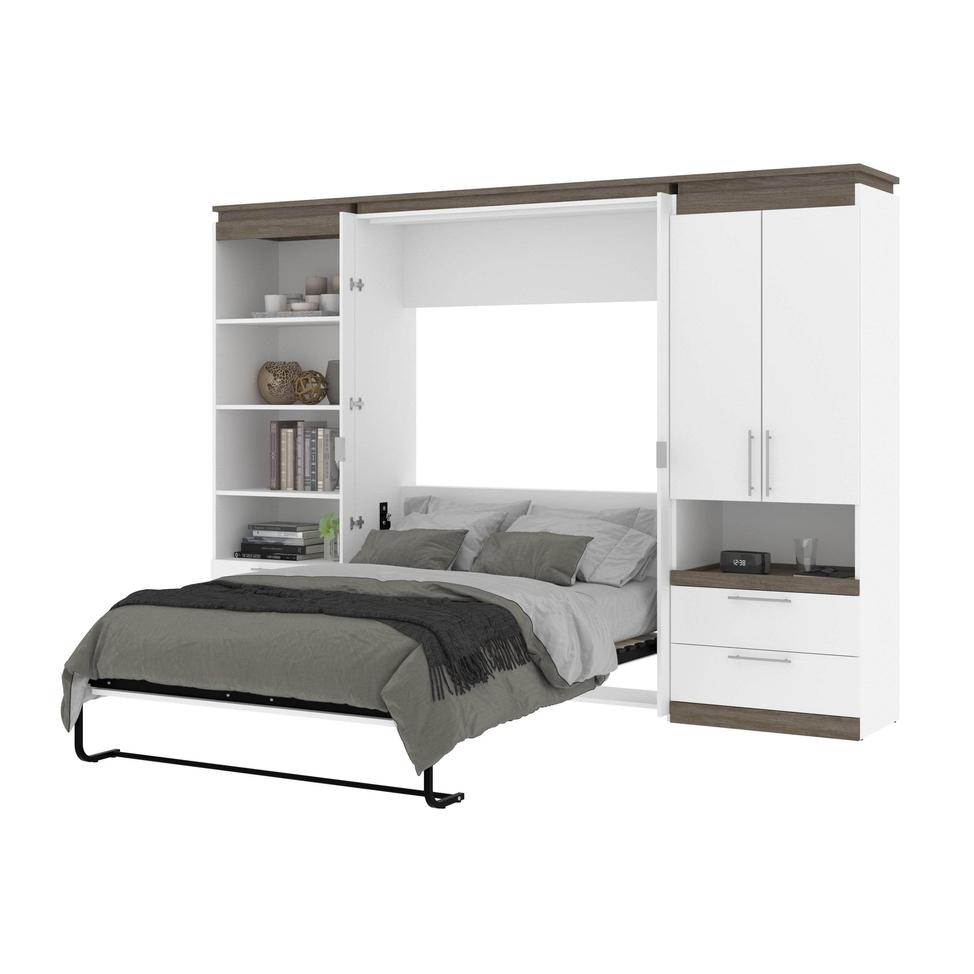 Modubox Murphy Wall Bed Orion 118"W Full Murphy Wall Bed with Multifunctional Storage and Drawers - Available in 2 Colours