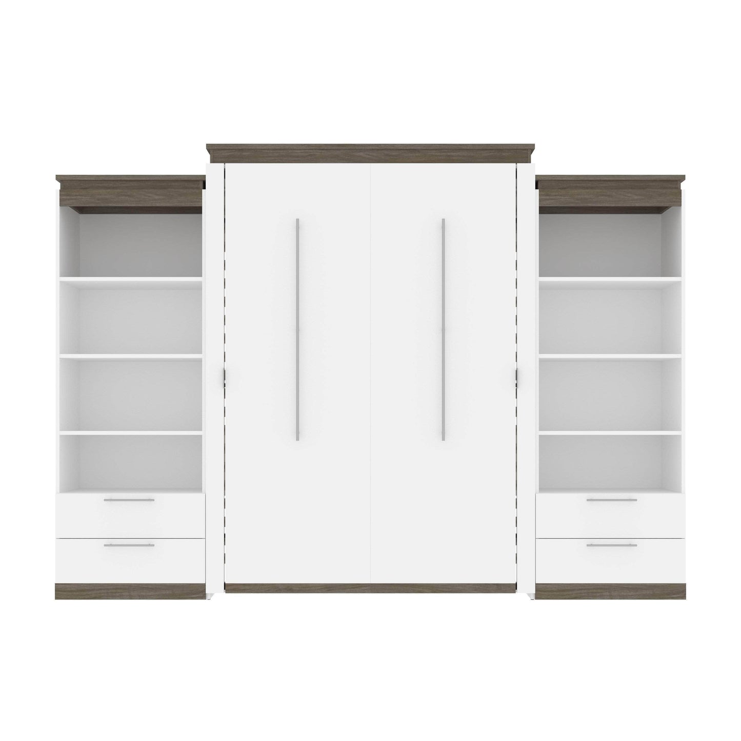 Modubox Murphy Wall Bed Orion 124"W Queen Murphy Wall Bed with 2 Shelving Units and Drawers - Available in 2 Colours