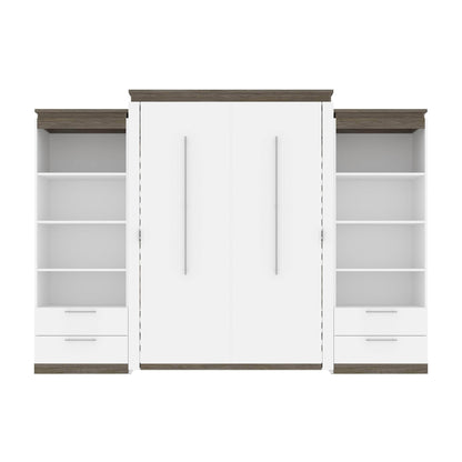 Modubox Murphy Wall Bed Orion 124"W Queen Murphy Wall Bed with 2 Shelving Units and Drawers - Available in 2 Colours