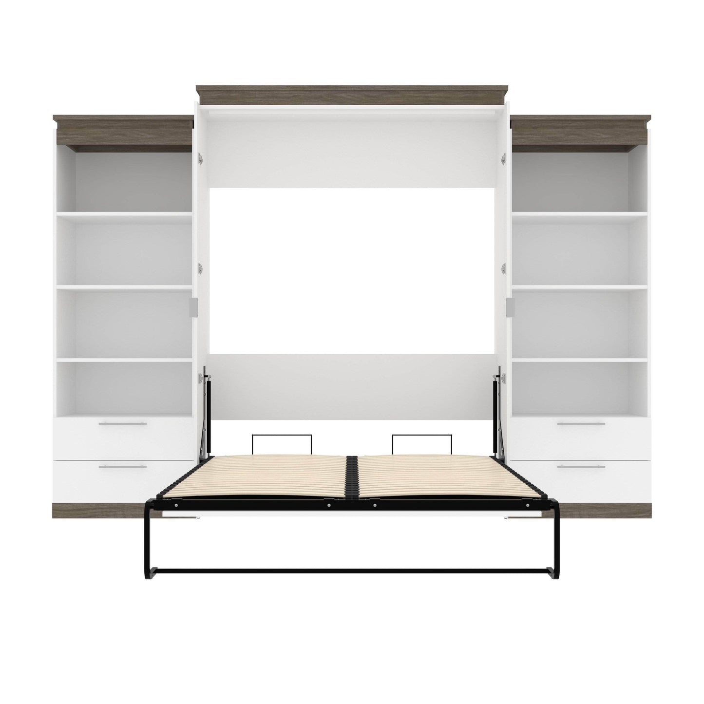 Modubox Murphy Wall Bed Orion 124"W Queen Murphy Wall Bed with 2 Shelving Units and Drawers - Available in 2 Colours