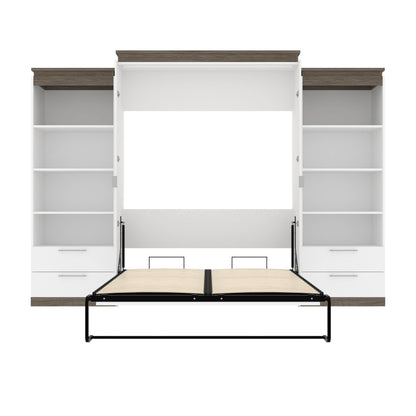 Modubox Murphy Wall Bed Orion 124"W Queen Murphy Wall Bed with 2 Shelving Units and Drawers - Available in 2 Colours