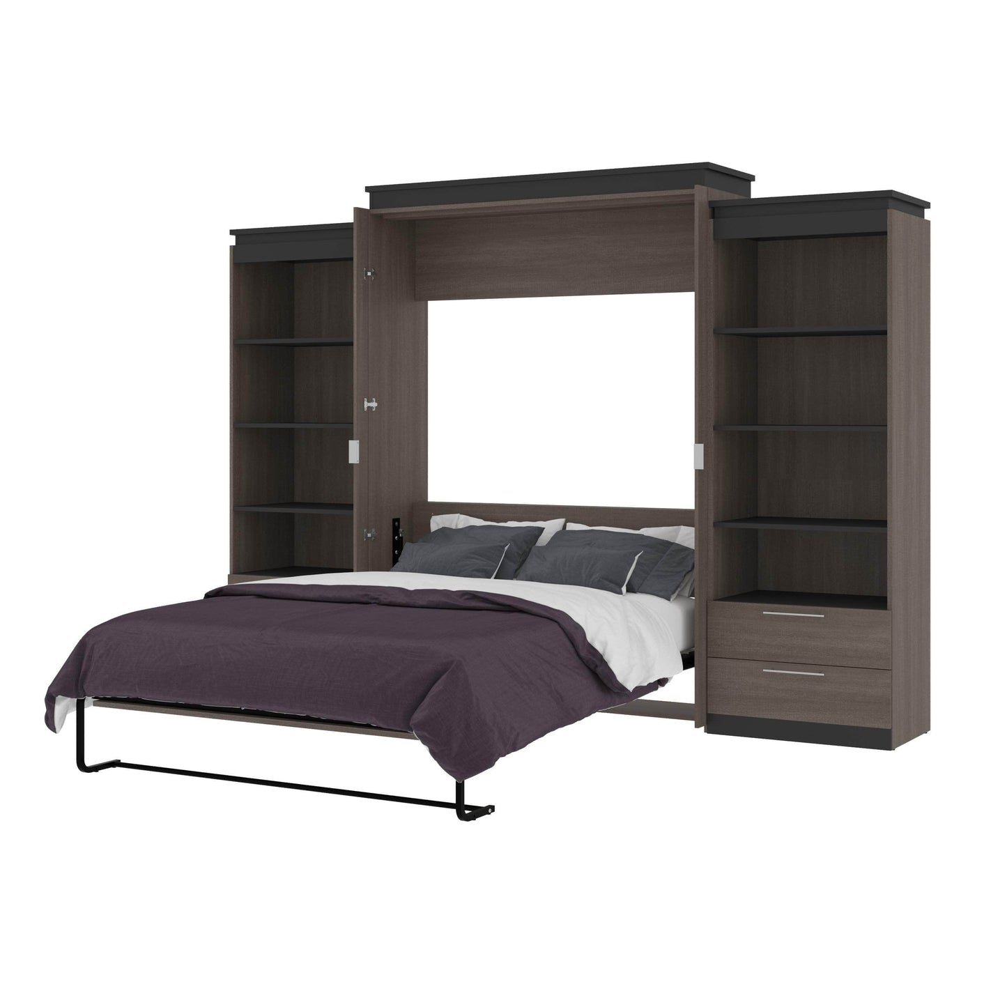 Modubox Murphy Wall Bed Orion 124"W Queen Murphy Wall Bed with 2 Shelving Units and Drawers - Available in 2 Colours