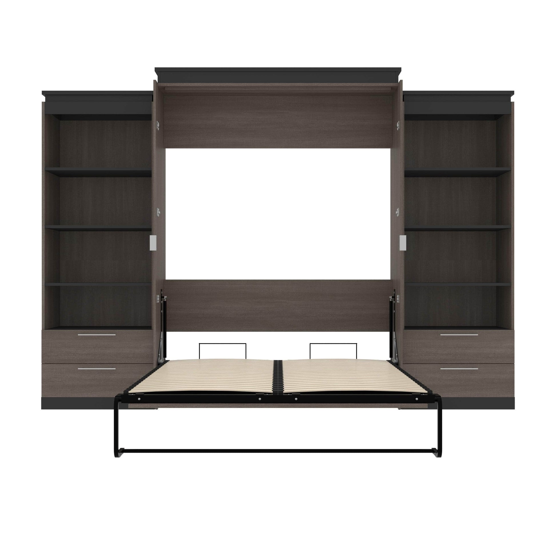 Modubox Murphy Wall Bed Orion 124"W Queen Murphy Wall Bed with 2 Shelving Units and Drawers - Available in 2 Colours