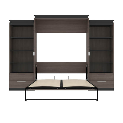 Modubox Murphy Wall Bed Orion 124"W Queen Murphy Wall Bed with 2 Shelving Units and Drawers - Available in 2 Colours