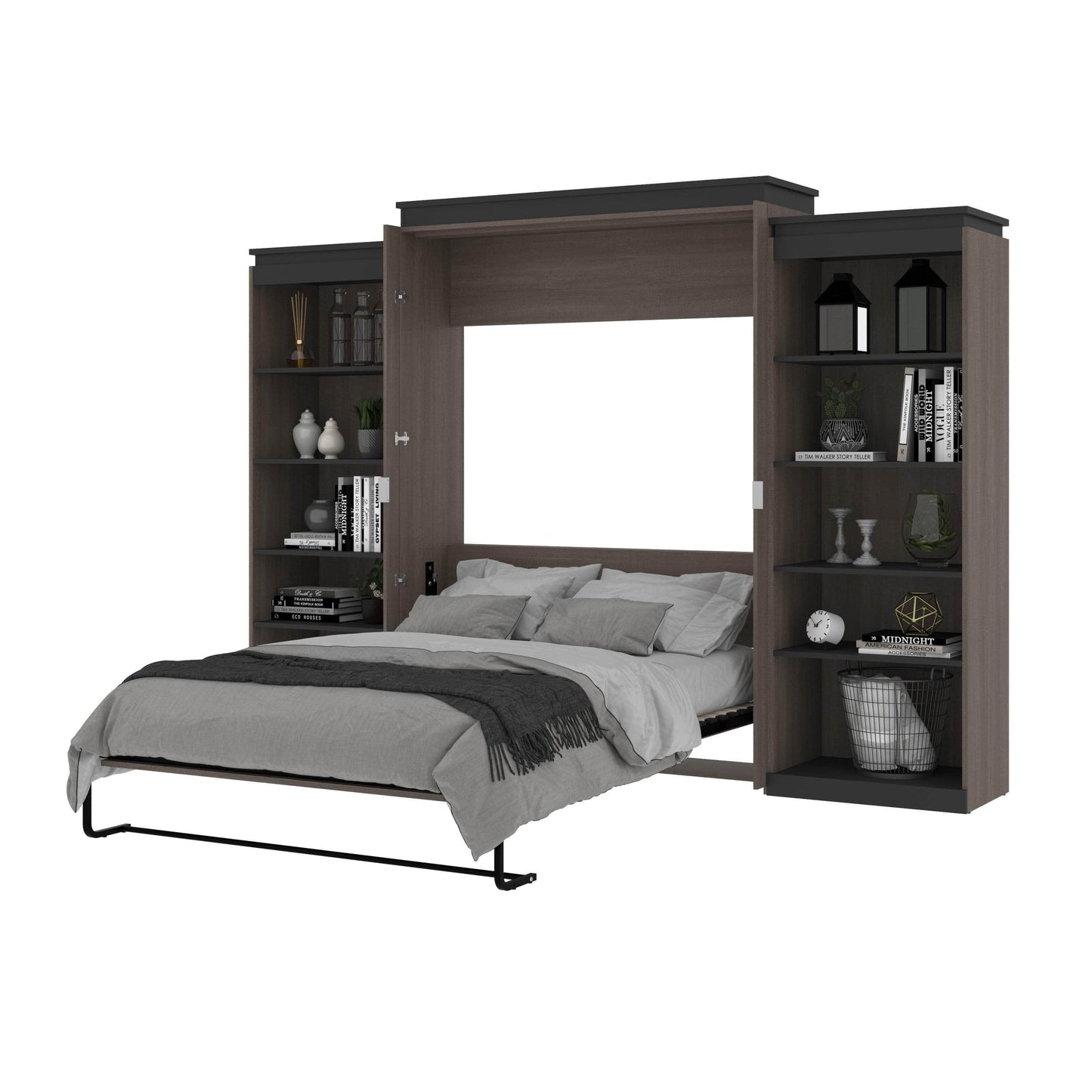 Modubox Murphy Wall Bed Orion 124"W Queen Murphy Wall Bed with 2 Shelving Units - Available in 2 Colours