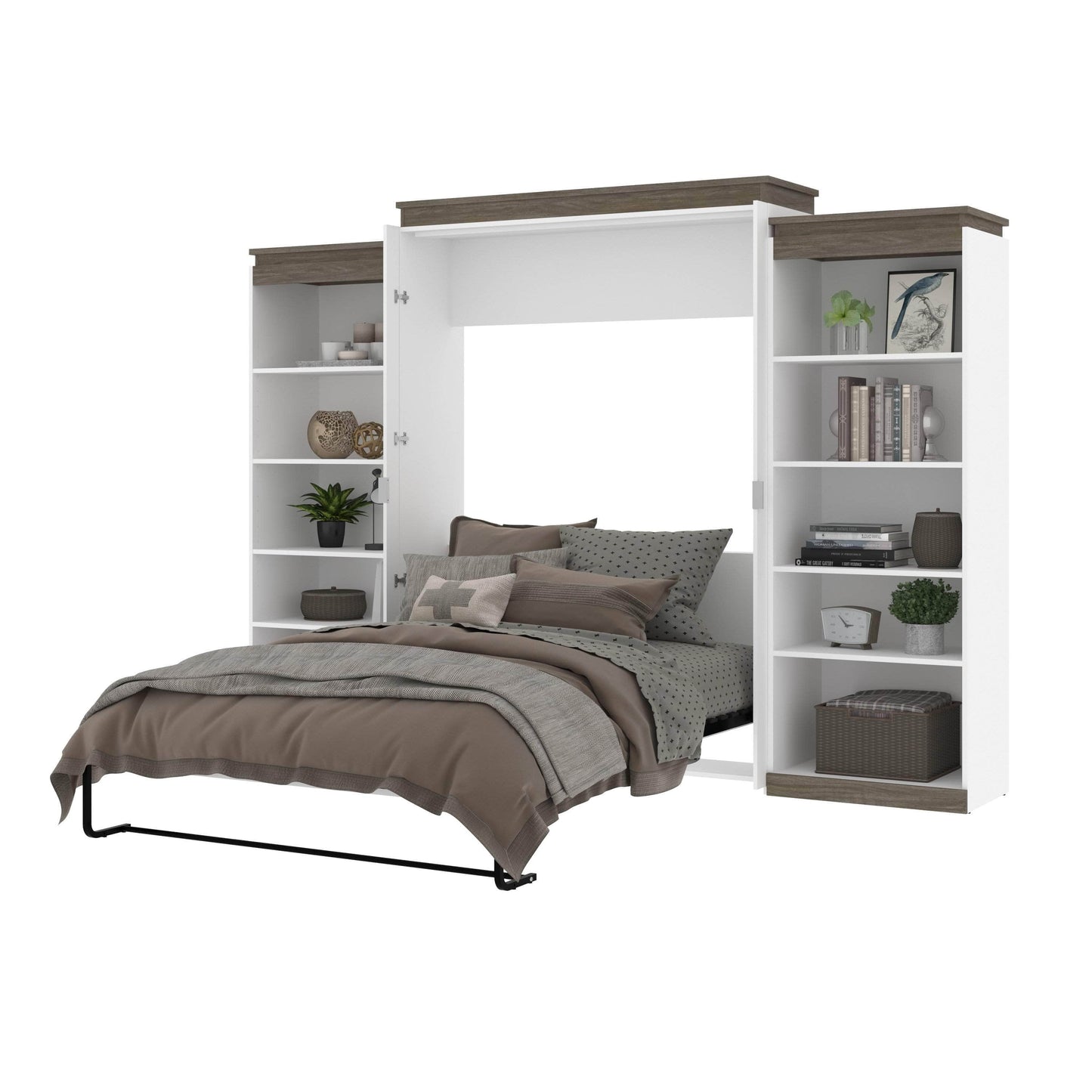 Modubox Murphy Wall Bed Orion 124"W Queen Murphy Wall Bed with 2 Shelving Units - Available in 2 Colours