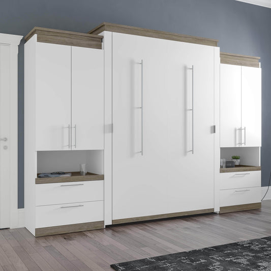 Modubox Murphy Wall Bed Orion 124"W Queen Murphy Wall Bed with 2 Storage Cabinets and Pull-Out Shelves - Available in 2 Colours