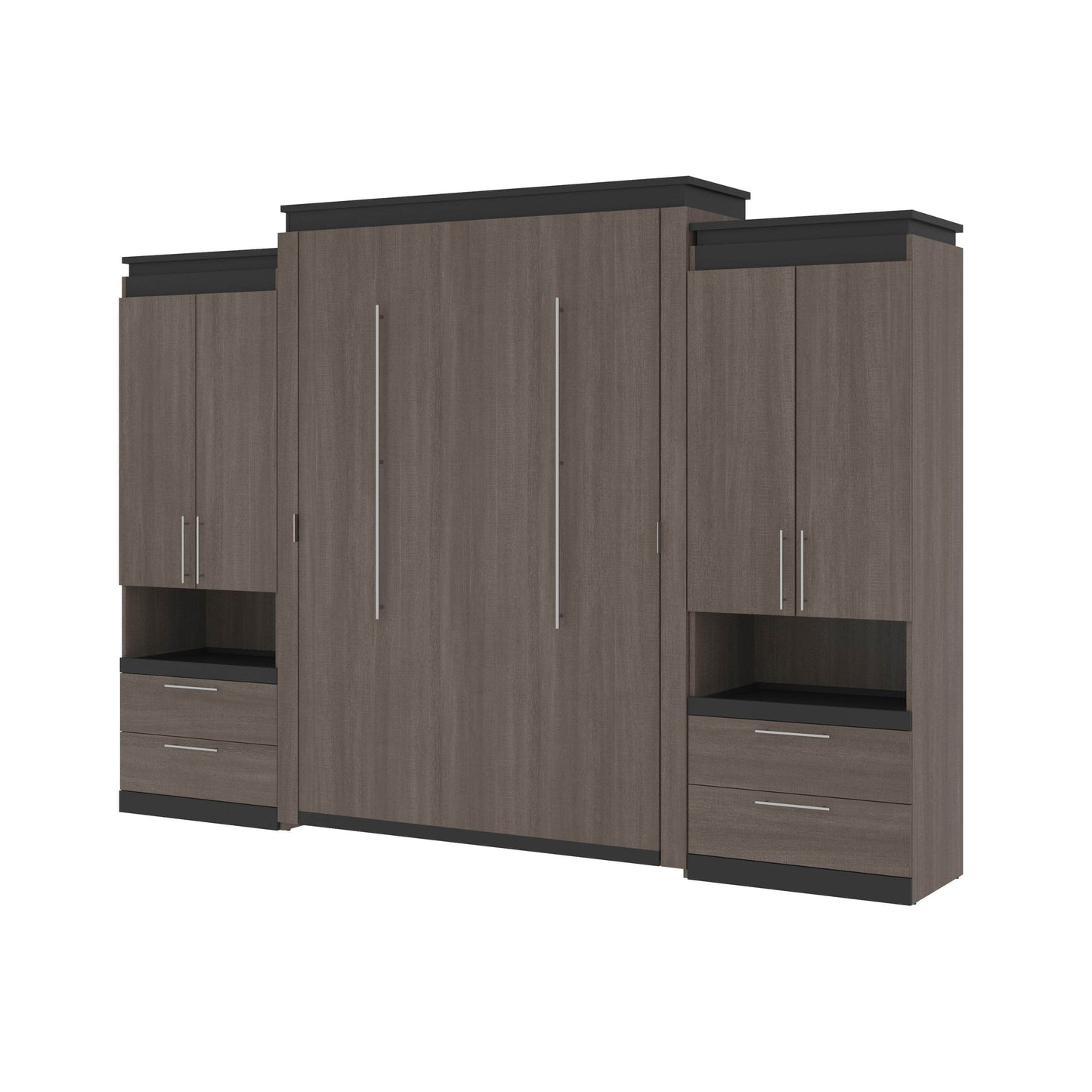 Modubox Murphy Wall Bed Orion 124"W Queen Murphy Wall Bed with 2 Storage Cabinets and Pull-Out Shelves - Available in 2 Colours