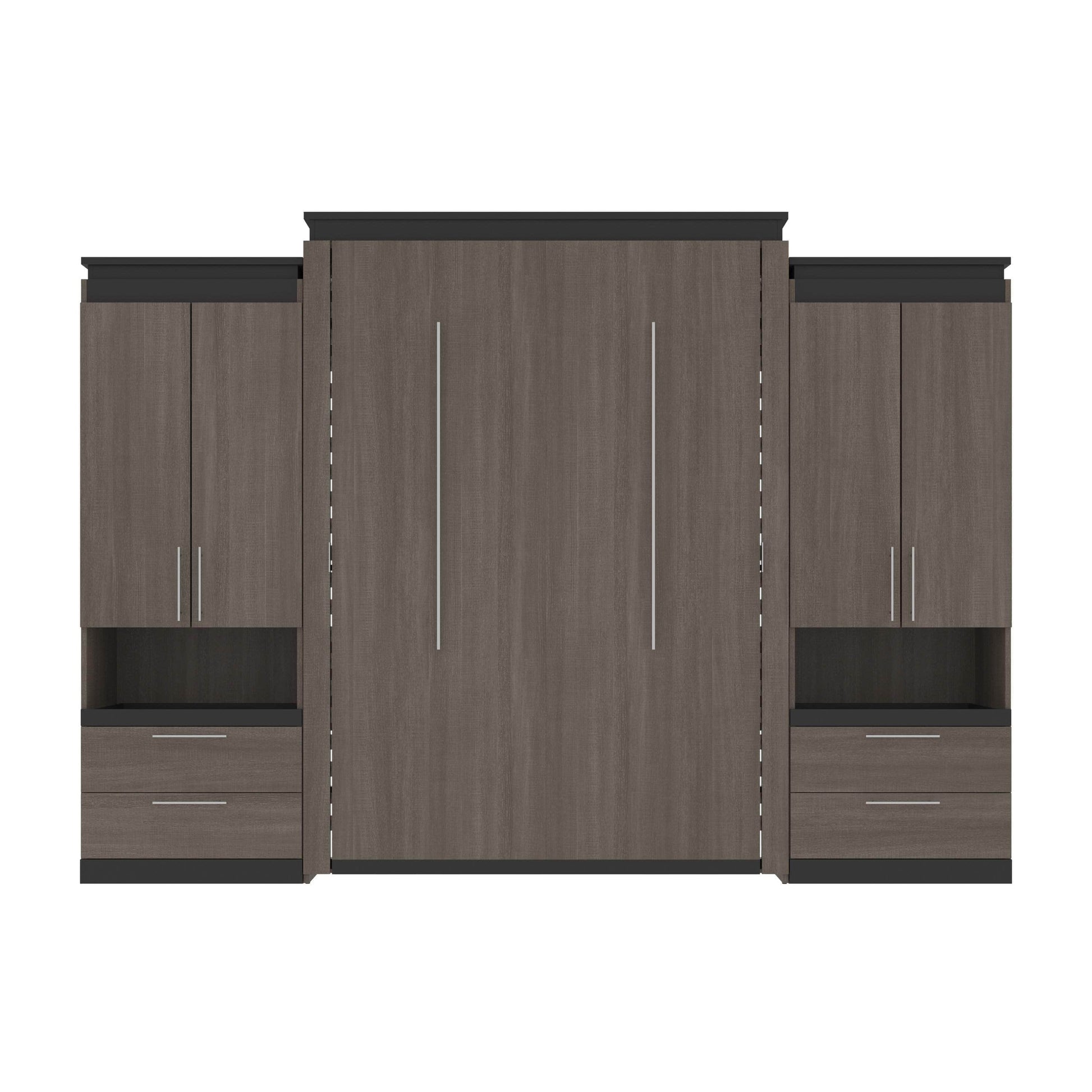 Modubox Murphy Wall Bed Orion 124"W Queen Murphy Wall Bed with 2 Storage Cabinets and Pull-Out Shelves - Available in 2 Colours