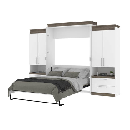 Modubox Murphy Wall Bed Orion 124"W Queen Murphy Wall Bed with 2 Storage Cabinets and Pull-Out Shelves - Available in 2 Colours