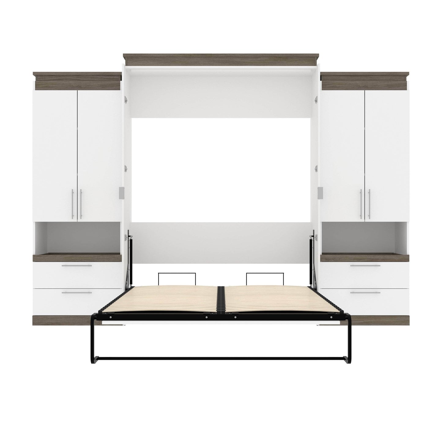 Modubox Murphy Wall Bed Orion 124"W Queen Murphy Wall Bed with 2 Storage Cabinets and Pull-Out Shelves - Available in 2 Colours