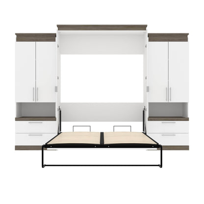 Modubox Murphy Wall Bed Orion 124"W Queen Murphy Wall Bed with 2 Storage Cabinets and Pull-Out Shelves - Available in 2 Colours