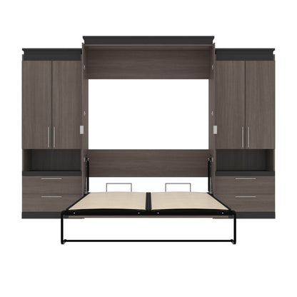 Modubox Murphy Wall Bed Orion 124"W Queen Murphy Wall Bed with 2 Storage Cabinets and Pull-Out Shelves - Available in 2 Colours