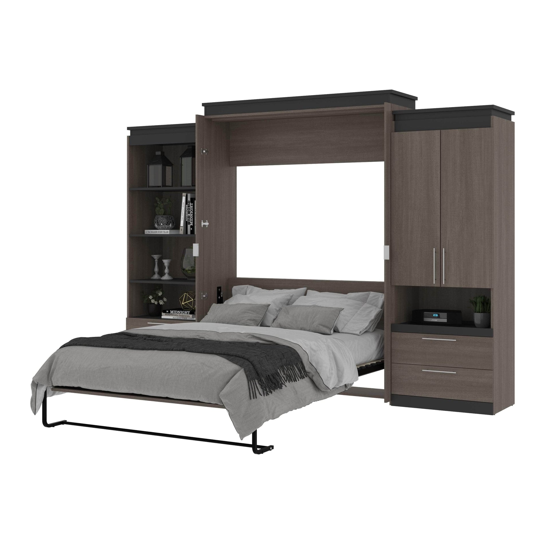 Modubox Murphy Wall Bed Orion 124"W Queen Murphy Wall Bed with Multifunctional Storage and Drawers - Available in 2 Colours