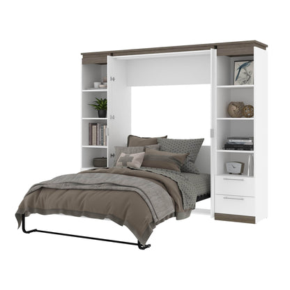 Modubox Murphy Wall Bed Orion 98"W Full Murphy Wall Bed with 2 Narrow Shelving Units and Drawers - Available in 2 Colours